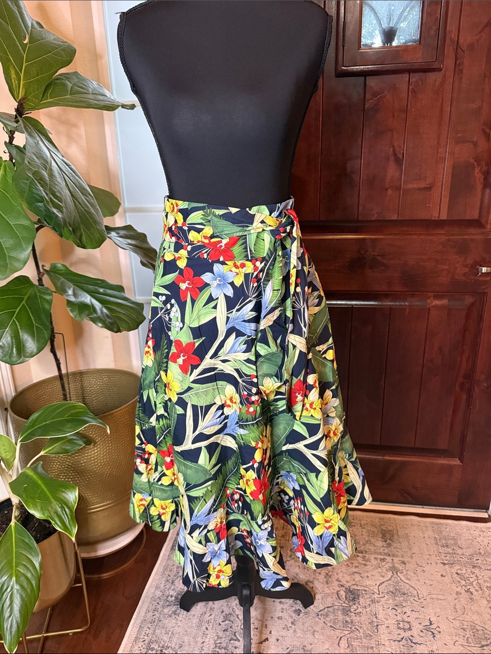 Zara 100% Cotton Tropical Floral Wrap Midi, Botanical Print, Resort Wear Sz S